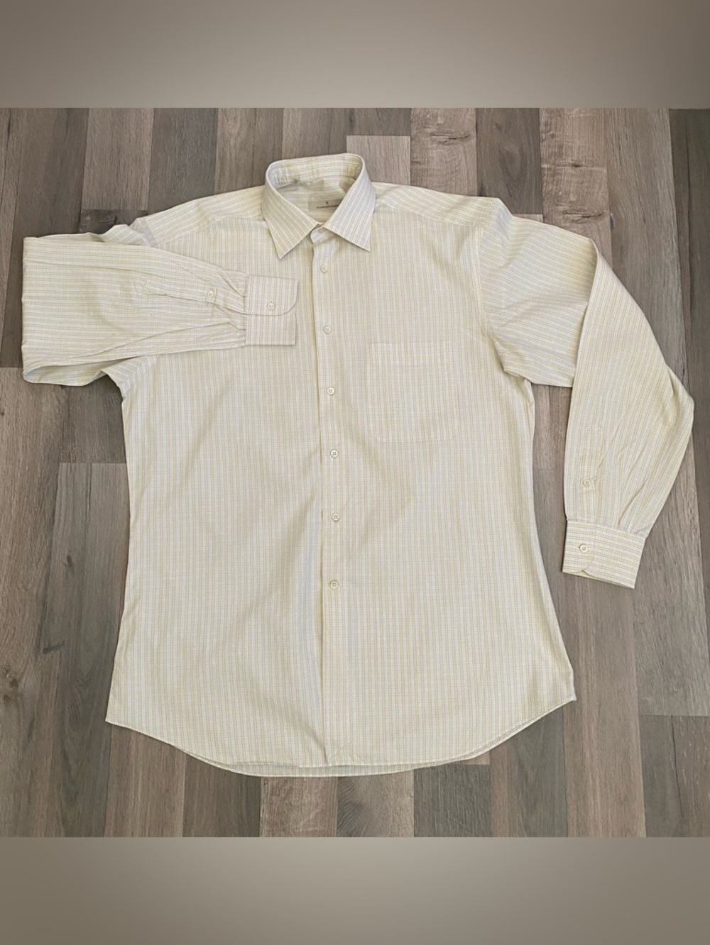 Ermenegildo Zegna Men’s 39/15.5”Yellow Checkered Cotton Long Sleeve Button *Flaw